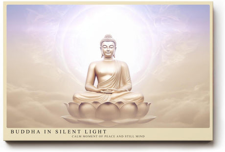 Paul Sinus Wandbild 120x80cm Buddha Meditation spirituelle Kunst warmes Licht Lotus moderne Zen Wanddekoration Kunstdruck fuer Wohnzimmer Schlafzimmer Yoga Raum Spa