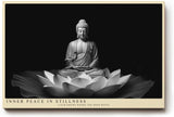 Paul Sinus Wandbild 120x80cm Buddha Statue Lotus Bluete schwarz weiss spirituelle Zen Kunst ruhige Meditation Wanddekoration fuer Wohnzimmer Yoga Raum