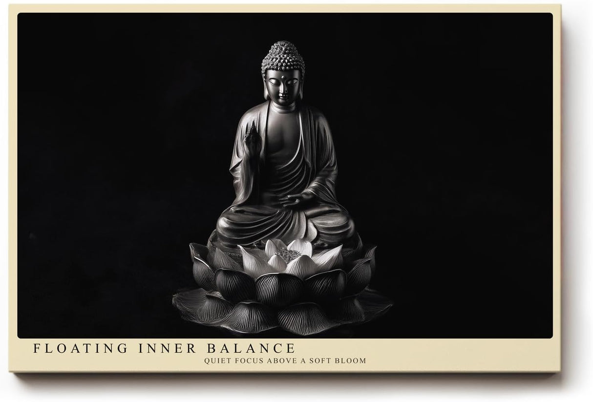 Paul Sinus Wandbild 120x80cm Buddha Statue Lotus Schwarz Weiss spirituelle Zen Kunst minimalistische Meditation Wanddekoration für Wohnzimmer Yoga Raum