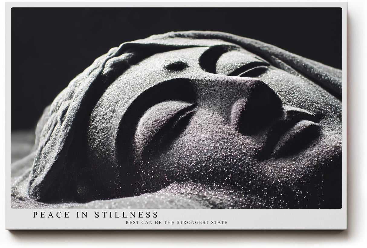 Paul Sinus Wandbild 120x80cm Buddha Statue Meditation Zen Fotokunst schwarz weiss spirituelle Ruhe moderner Kunstdruck Wanddekoration für Wohnzimmer Yoga Raum