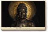 Paul Sinus Wandbild 120x80cm Buddha Statue Meditation spirituelle Kunst goldenes Licht ruhiges Zen Motiv stilvolle Wanddekoration fuer Wohnzimmer Büro