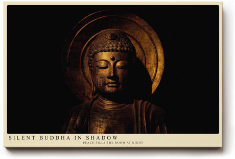 Paul Sinus Wandbild 120x80cm Buddha Statue Spirituelle Kunst Goldene Meditation Figur Zen Kunstdruck Poster Grosse Wanddekoration fuer Wohnzimmer Schlafzimmer Meditationraum
