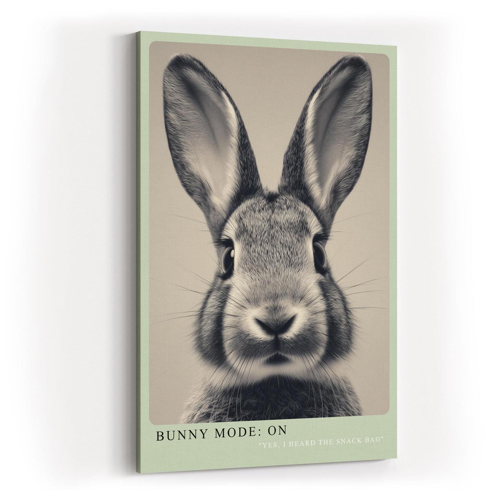 Paul Sinus Wandbild in 40x60cm Bunny Mode: On – Humorvolles Kaninchenporträt in Schwarz-Weiß mit neugierigem Blick