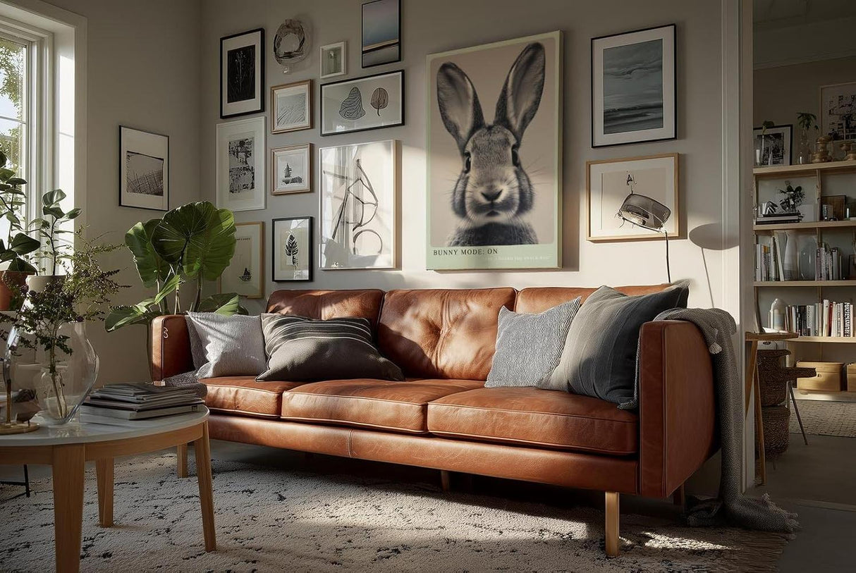 Paul Sinus Wandbild in 40x60cm Bunny Mode: On – Humorvolles Kaninchenporträt in Schwarz-Weiß mit neugierigem Blick