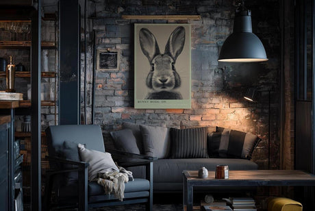 Paul Sinus Wandbild in 40x60cm Bunny Mode: On – Humorvolles Kaninchenporträt in Schwarz-Weiß mit neugierigem Blick
