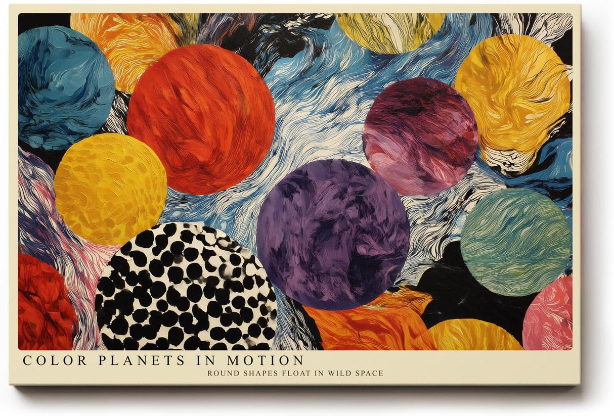 Paul Sinus Wandbild 120x80cm Bunte Planetenformen – Abstrakte Farbkunst mit runden Formen für moderne Wohnräume