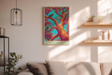 Paul Sinus Wandbild in 40x60cm Bunte Vögel in farbintensivem Baum – surrealistisches Kunstwerk mit kräftigen Kontrasten und leuchtenden Details