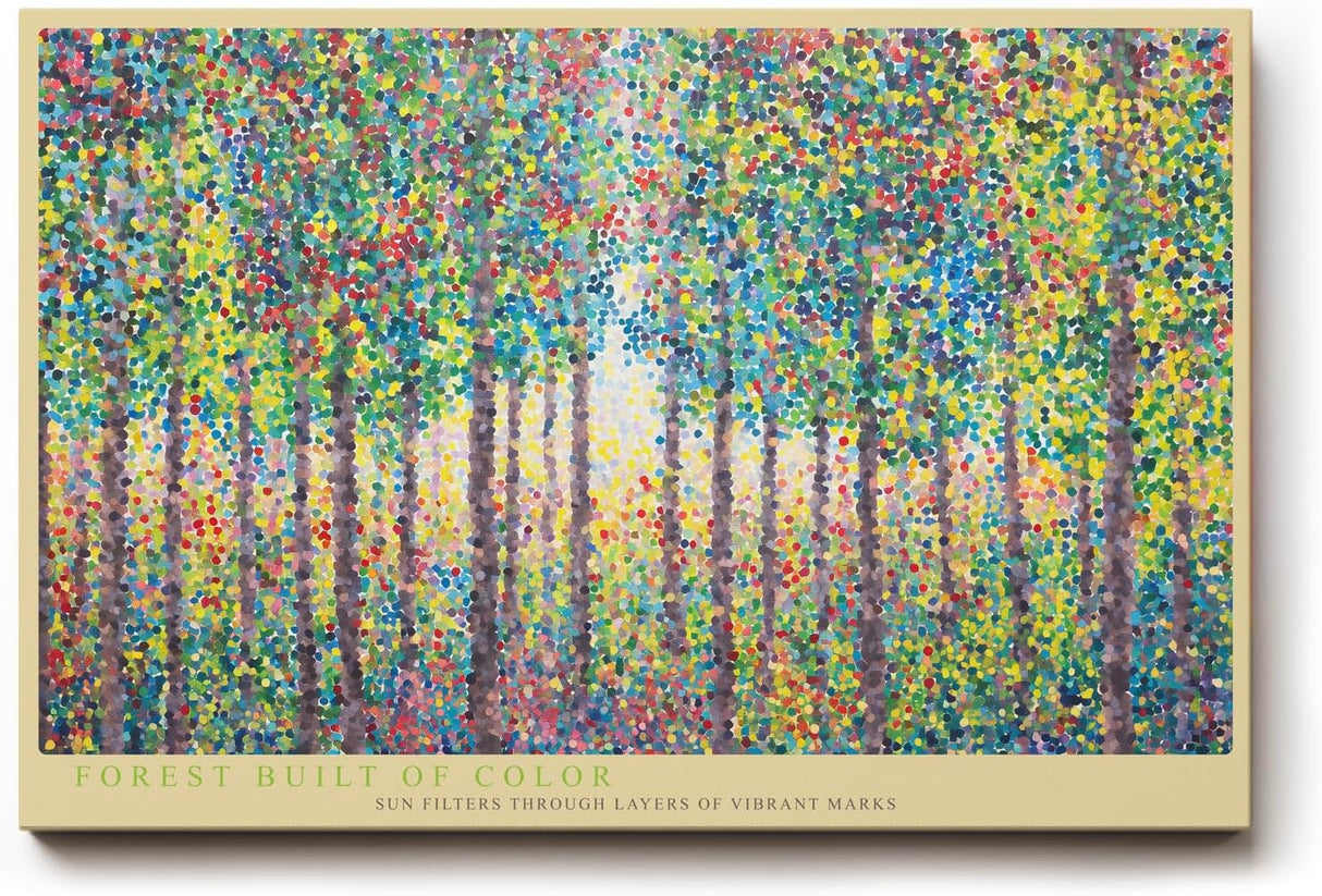 Paul Sinus Wandbild 120x80cm Bunter Wald Punktmalerei Moderne Natur Kunst Landschaft mit farbigen Punkten