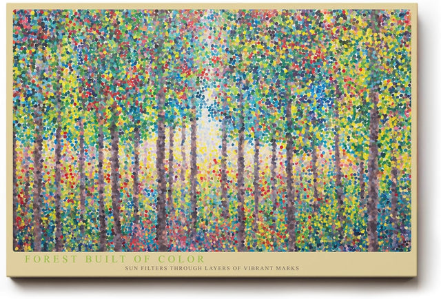 Paul Sinus Wandbild 120x80cm Bunter Wald Punktmalerei Moderne Natur Kunst Landschaft mit farbigen Punkten