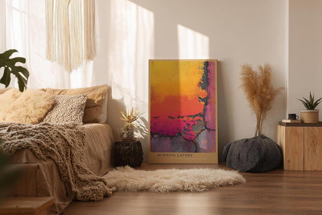 Paul Sinus Wandbild in 40x60cm Burning Layers Abstrakte Nahaufnahme einer farbintensiven, verwitterten Oberfläche in Gelb-, Orangeund Pinktönen