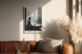 Paul Sinus Wandbild in 40x60cm Café Femme – Romantische Szene einer Frau in einem Pariser Café mit Blick auf den Eiffelturm, moderne Bilder in sanften, stimmungsvollen Farbtönen