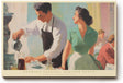 Paul Sinus Wandbild 120x80cm Café Szene Vintage Illustration Barista und Frau Künstlerische Retro Kunst für Wohnzimmer Küche Café