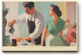 Paul Sinus Wandbild 120x80cm Café Szene Vintage Illustration Barista und Frau Künstlerische Retro Kunst für Wohnzimmer Küche Café