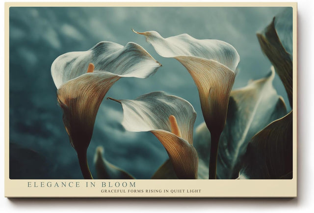 Paul Sinus Wandbild 120x80cm Calla Lilien modern elegante Blumenfotografie blau beige florale Kunst grosses Kunstbild stilvolle Wanddekoration fuer Wohnzimmer Büro