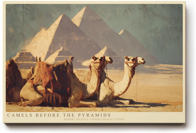 Paul Sinus Wandbild 120x80cm Camels Before the Pyramids Wüste Ägypten Kamele vor Pyramiden Landschaft Kunst Poster für Wohnzimmer Büro Reise Dekoration