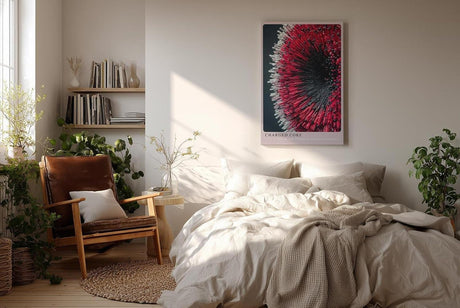 Paul Sinus Wandbild in 40x60cm Charged Core Abstrakte Strahlenstruktur in Rot, Schwarz und Weiß