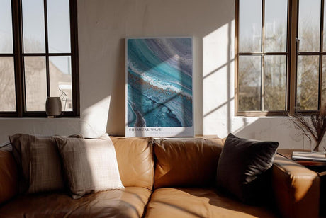 Paul Sinus Wandbild in 40x60cm Chemical Wave Abstrakte Fließstrukturen in Blauund Türkistönen