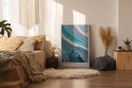 Paul Sinus Wandbild in 40x60cm Chemical Wave Abstrakte Fließstrukturen in Blauund Türkistönen