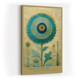 Paul Sinus Wandbild in 40x60cm Circle of Bloom stilisierte Blume in Blauund Grüntönen mit Goldhintergrund elegante Naturkunst auf Leinwand