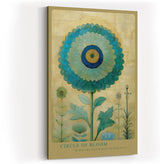 Paul Sinus Wandbild in 40x60cm Circle of Bloom stilisierte Blume in Blauund Grüntönen mit Goldhintergrund elegante Naturkunst auf Leinwand