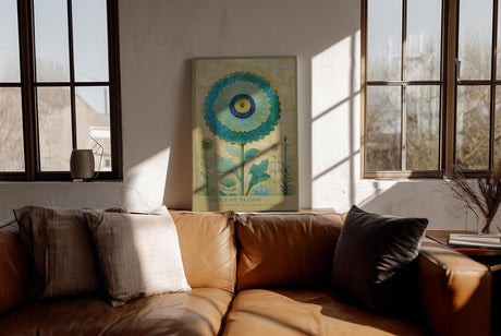 Paul Sinus Wandbild in 40x60cm Circle of Bloom stilisierte Blume in Blauund Grüntönen mit Goldhintergrund elegante Naturkunst auf Leinwand