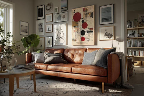 Paul Sinus Wandbild in 40x60cm Circular Rhythm – Geometrische Komposition aus roten, schwarzen und goldenen Kreisen mit strukturiertem Hintergrund