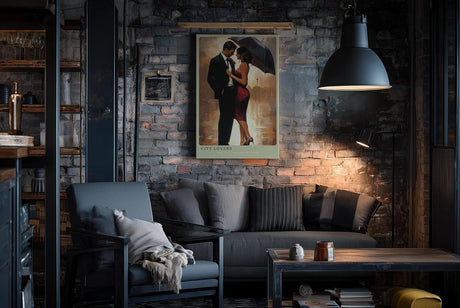 Paul Sinus Wandbild in 40x60cm City Lovers – romantische Stadtszene bei Regen mit elegantem Paar unter einem Regenschirm für stilvolle Raumgestaltung