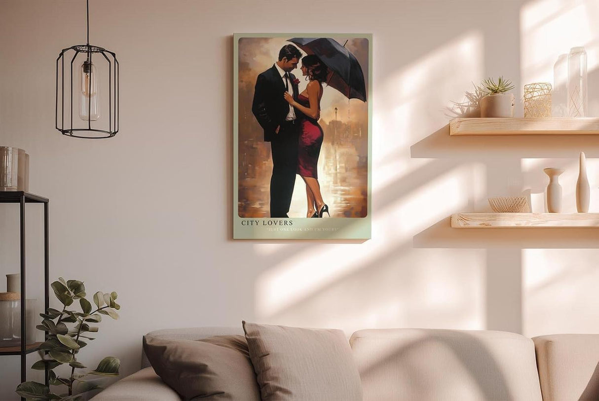 Paul Sinus Wandbild in 40x60cm City Lovers – romantische Stadtszene bei Regen mit elegantem Paar unter einem Regenschirm für stilvolle Raumgestaltung