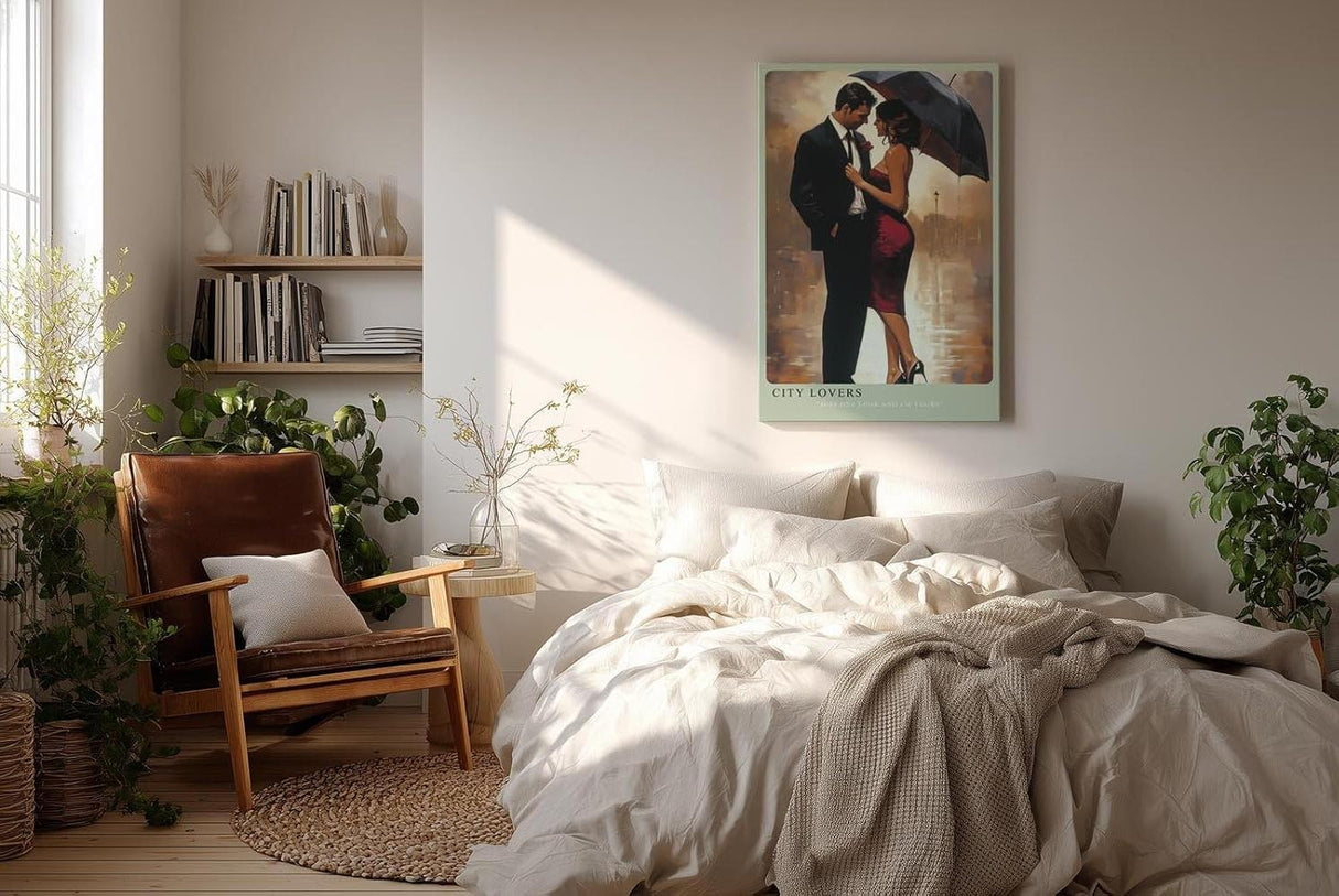 Paul Sinus Wandbild in 40x60cm City Lovers – romantische Stadtszene bei Regen mit elegantem Paar unter einem Regenschirm für stilvolle Raumgestaltung