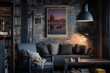 Paul Sinus Wandbild in 40x60cm City Mirror mit ruhiger Stadtsilhouette und Boot im Abendlicht für moderne Wandgestaltung