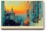 Paul Sinus Wandbild 120x80cm City in Melting Light moderne Stadtlandschaft bei Sonnenuntergang abstrakte Architektur Kunst Poster für Wohnzimmer Büro