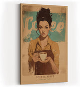 Paul Sinus Wandbild in 40x60cm Coffee First – stilvolles Barista-Porträt mit Kaffeetasse im Vintage-Art-Stil