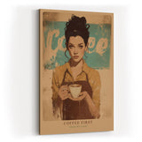 Paul Sinus Wandbild in 40x60cm Coffee First – stilvolles Barista-Porträt mit Kaffeetasse im Vintage-Art-Stil