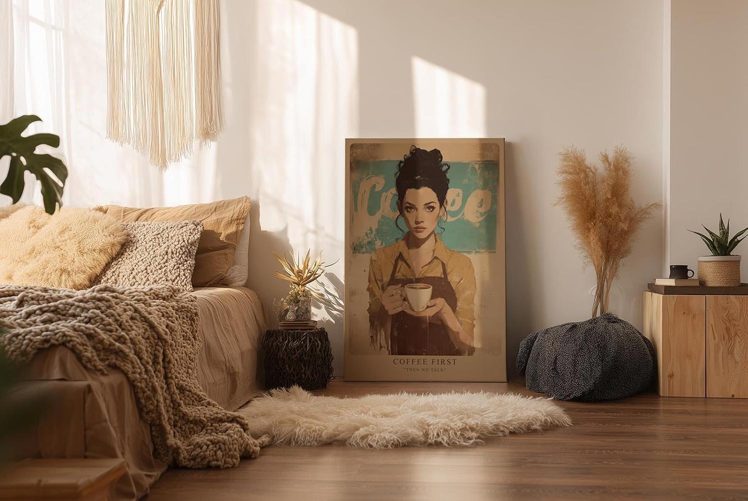 Paul Sinus Wandbild in 40x60cm Coffee First – stilvolles Barista-Porträt mit Kaffeetasse im Vintage-Art-Stil