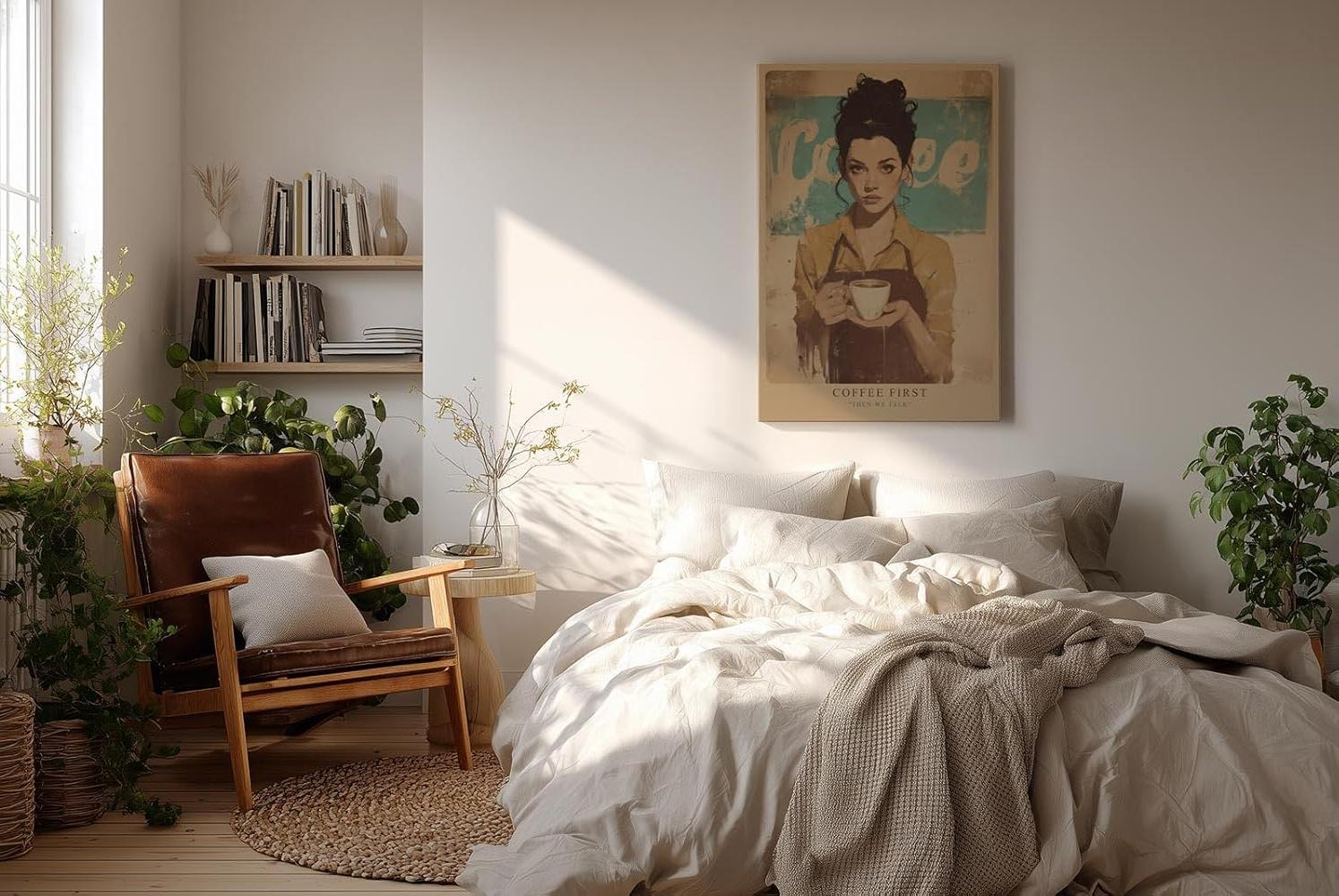 Paul Sinus Wandbild in 40x60cm Coffee First – stilvolles Barista-Porträt mit Kaffeetasse im Vintage-Art-Stil