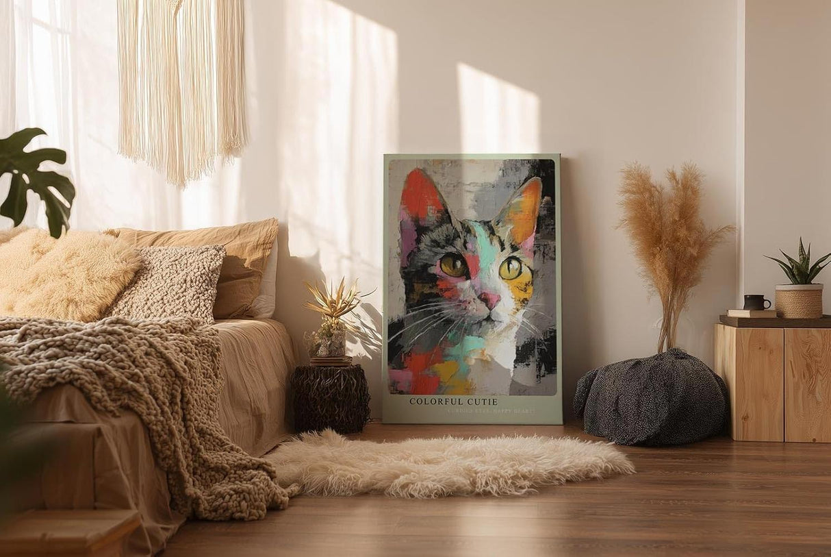 Paul Sinus Wandbild in 40x60cm Colorful Cutie – farbenfrohes Katzenportrait in moderner Maltechnik für kreative Wohnraumgestaltung