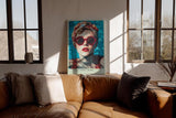 Paul Sinus Wandbild in 40x60cm Cool Down Baby Stylish Woman with Red Sunglasses and Headscarf in Poolside Summer Vibe