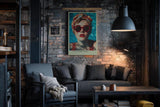 Paul Sinus Wandbild in 40x60cm Cool Down Baby Stylish Woman with Red Sunglasses and Headscarf in Poolside Summer Vibe