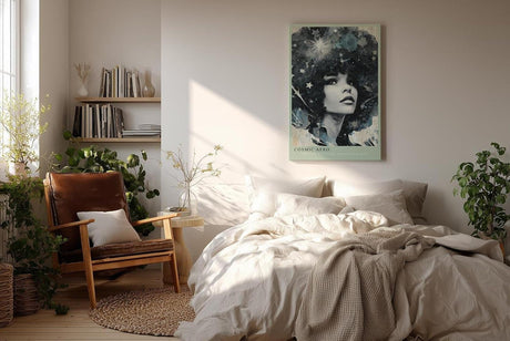 Paul Sinus Wandbild in 40x60cm Cosmic Afro stilvolles Porträt einer Frau mit Afro voller Sterne und kosmischen Elementen