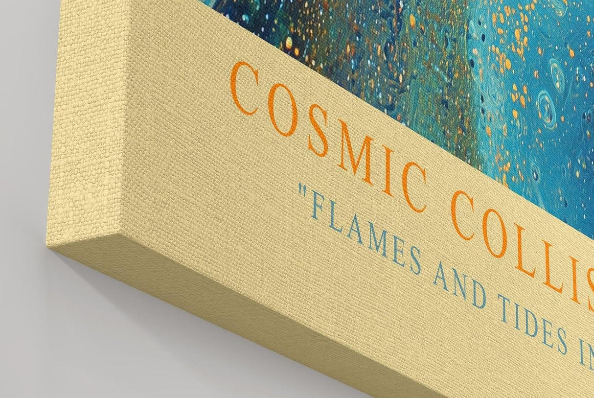 Paul Sinus Wandbild in 40x60cm Cosmic Collision in intensiven Blauund Orangetönen mit dynamischem Farbverlauf für moderne Raumgestaltung
