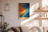 Paul Sinus Wandbild in 40x60cm Cosmic Collision in intensiven Blauund Orangetönen mit dynamischem Farbverlauf für moderne Raumgestaltung