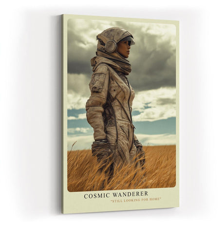 Paul Sinus Wandbild in 40x60cm Cosmic Wanderer – Astronautin in Getreidefeld unter wolkenverhangenem Himmel