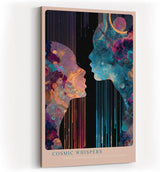 Paul Sinus Wandbild in 40x60cm Cosmic Whispers – zwei Silhouetten im Dialog aus farbenreichen, kosmischen Mustern, moderne Kunst mit Tiefe