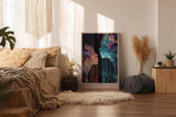 Paul Sinus Wandbild in 40x60cm Cosmic Whispers – zwei Silhouetten im Dialog aus farbenreichen, kosmischen Mustern, moderne Kunst mit Tiefe
