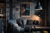 Paul Sinus Wandbild in 40x60cm Cosmic Whispers – zwei Silhouetten im Dialog aus farbenreichen, kosmischen Mustern, moderne Kunst mit Tiefe