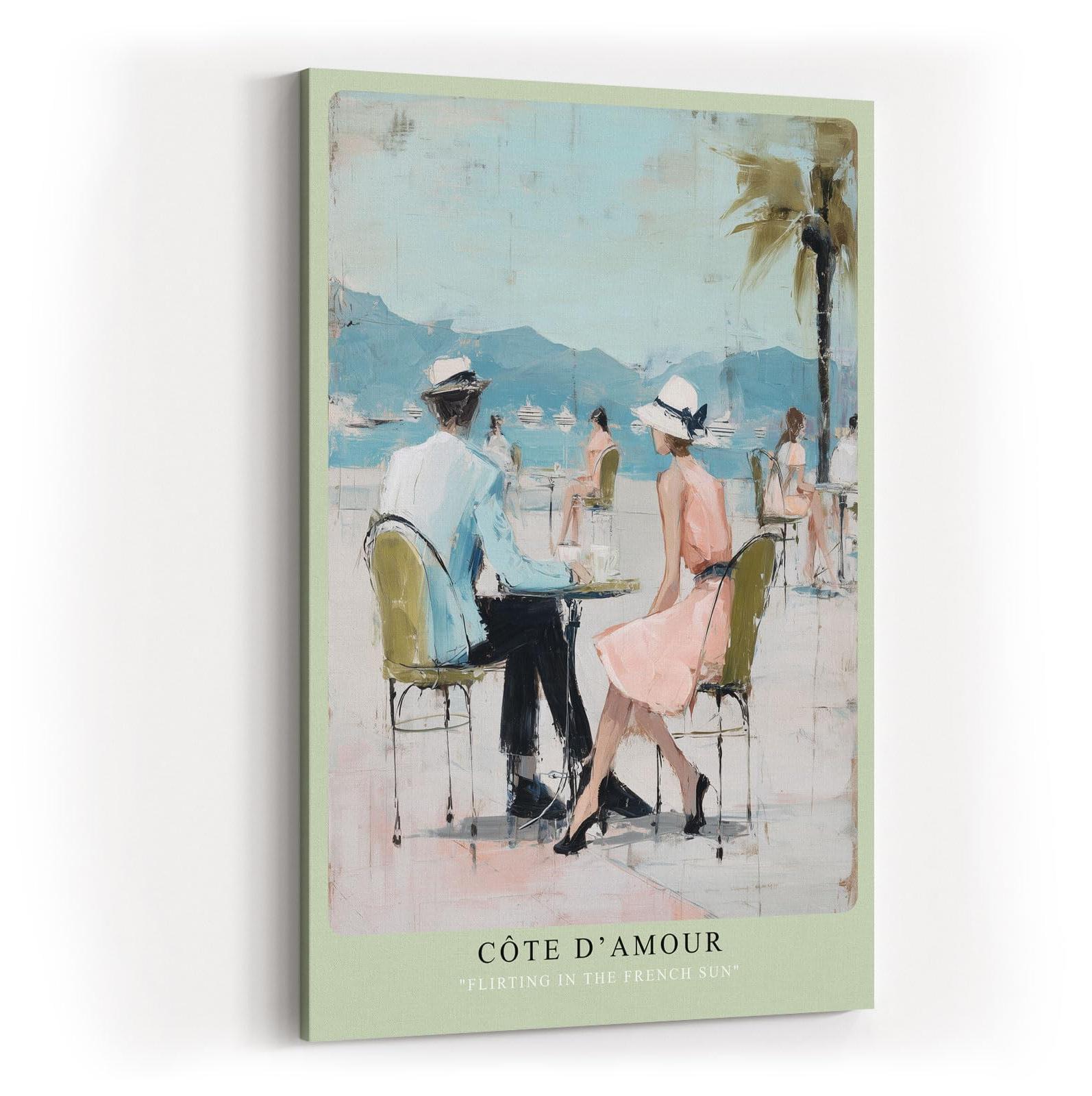 Paul Sinus Wandbild in 40x60cm Côte d’Amour – Romantische Szene eines Paares im Straßencafé an der französischen Küste, impressionistische Bilder in sommerlichen Pastellfarben