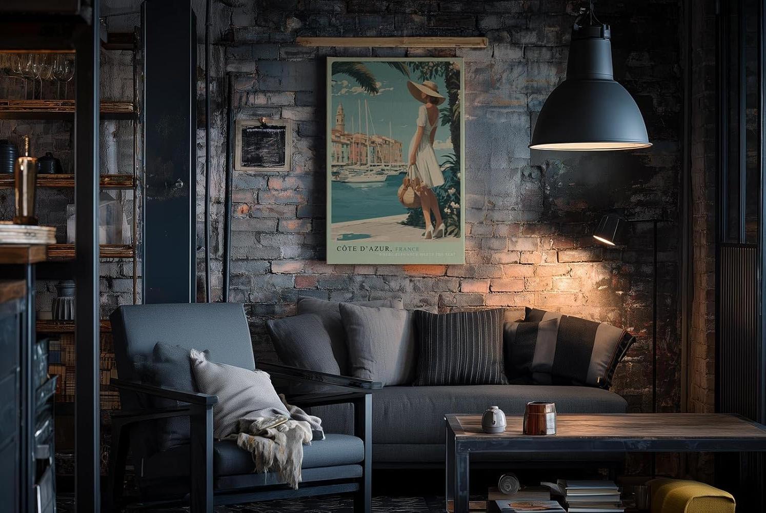 Paul Sinus Wandbild in 40x60cm Côte d’Azur Frankreich Frau am Hafen mediterrane Eleganz auf Leinwand