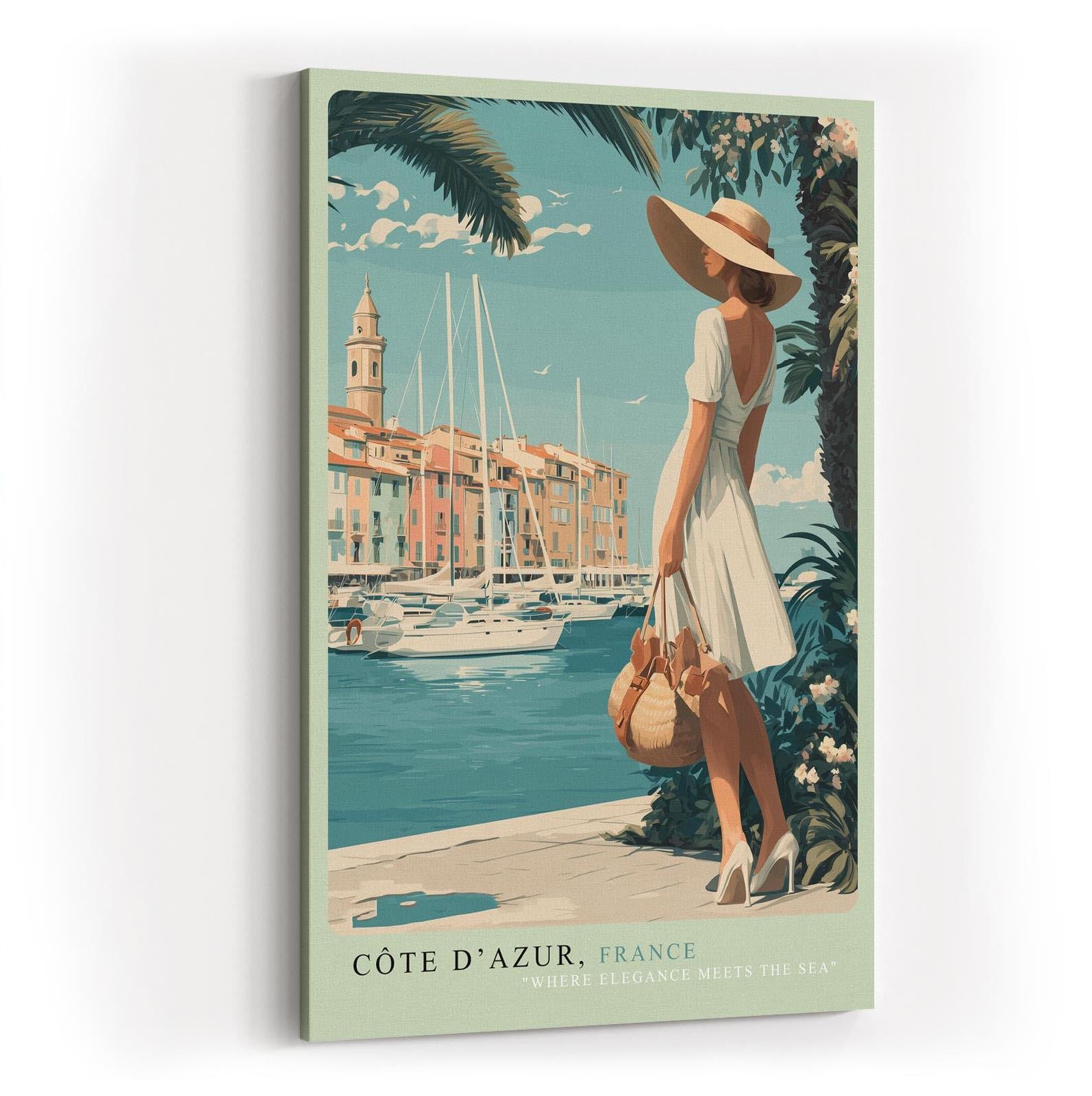 Paul Sinus Wandbild in 40x60cm Côte d’Azur Frankreich Frau am Hafen mediterrane Eleganz auf Leinwand