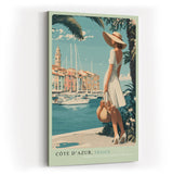 Paul Sinus Wandbild in 40x60cm Côte d’Azur Frankreich Frau am Hafen mediterrane Eleganz auf Leinwand