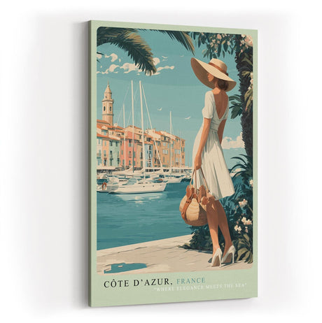 Paul Sinus Wandbild in 40x60cm Côte d’Azur Frankreich Frau am Hafen mediterrane Eleganz auf Leinwand